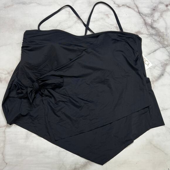 Becca ETC Asymmetrical Wrap Tankini Top Size 3X (22-24) Black New Swim - Picture 2 of 5